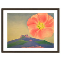 Georgia O’Keeffe – Hollyhock Pink with Pedernal (1937) | Vibrant Modernist Floral Landscape of New Mexico