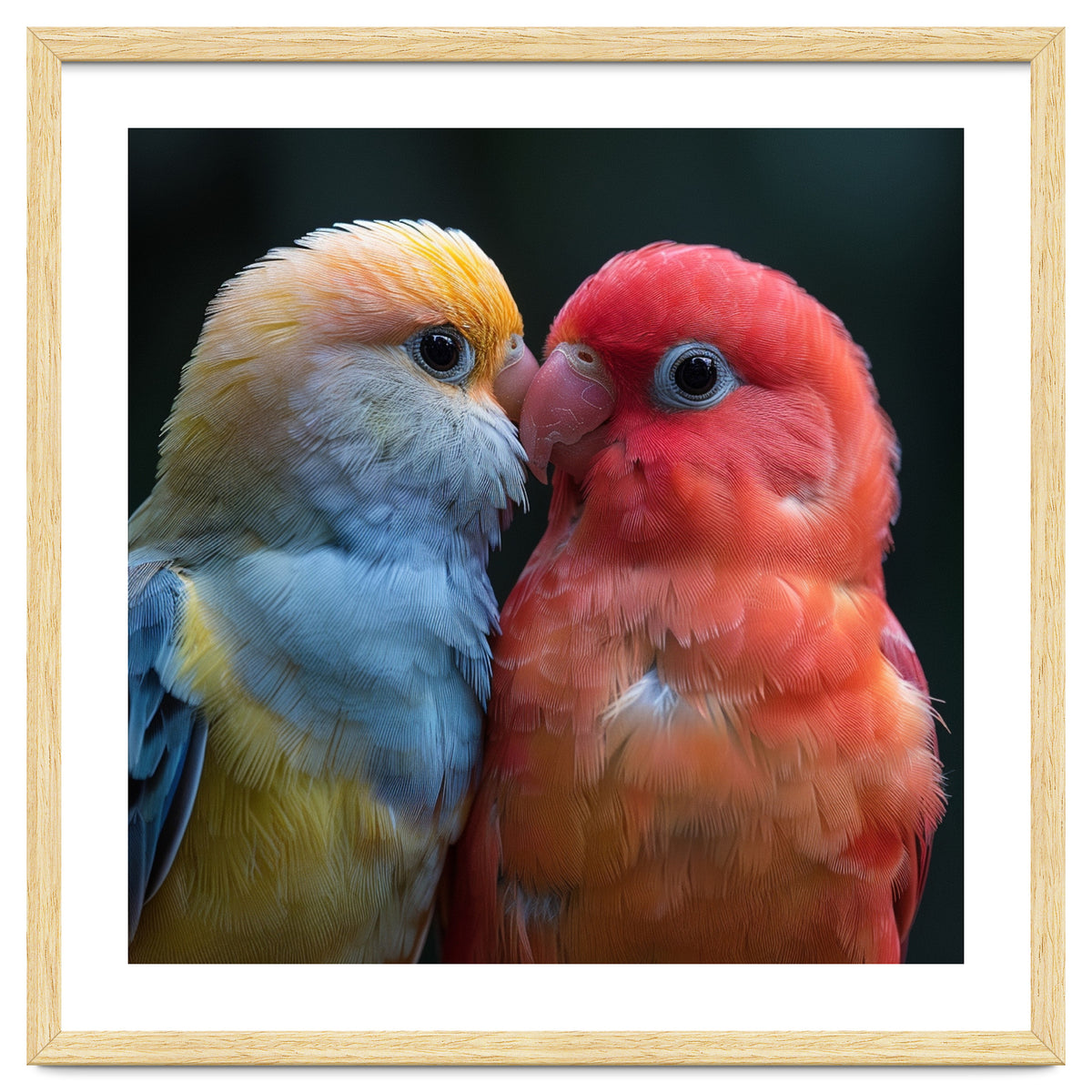 Two Lovebirds Nuzzling Close Up Portrait