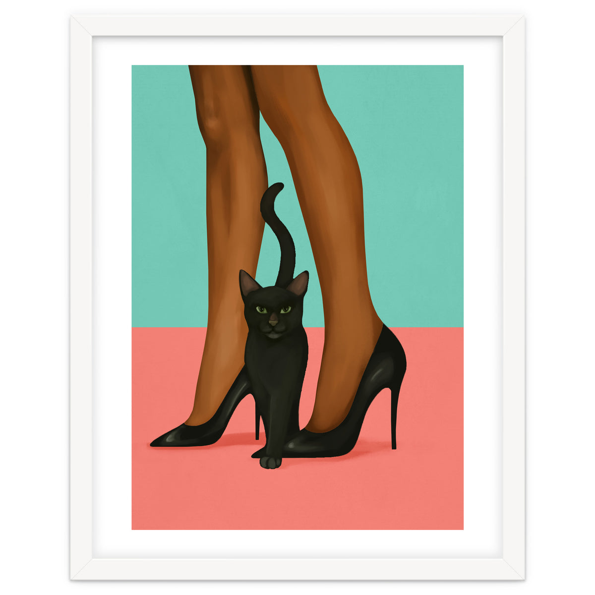 Woman In Heels With Black Cat