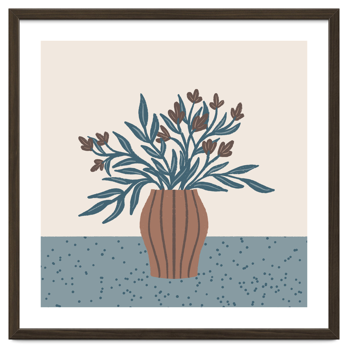 Brown Flowers in a Vase – Minimalist Floral Still Life