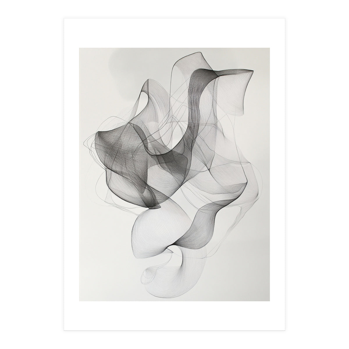 Abstract Black And White Swirling Lines Art (Print Only)