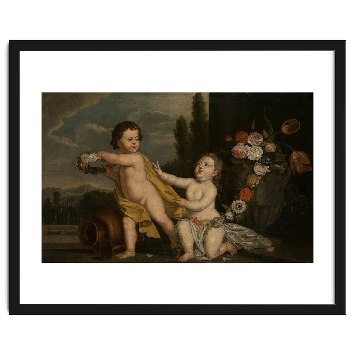 German Master (18th Century) – Two Putti with Garlands of Flowers