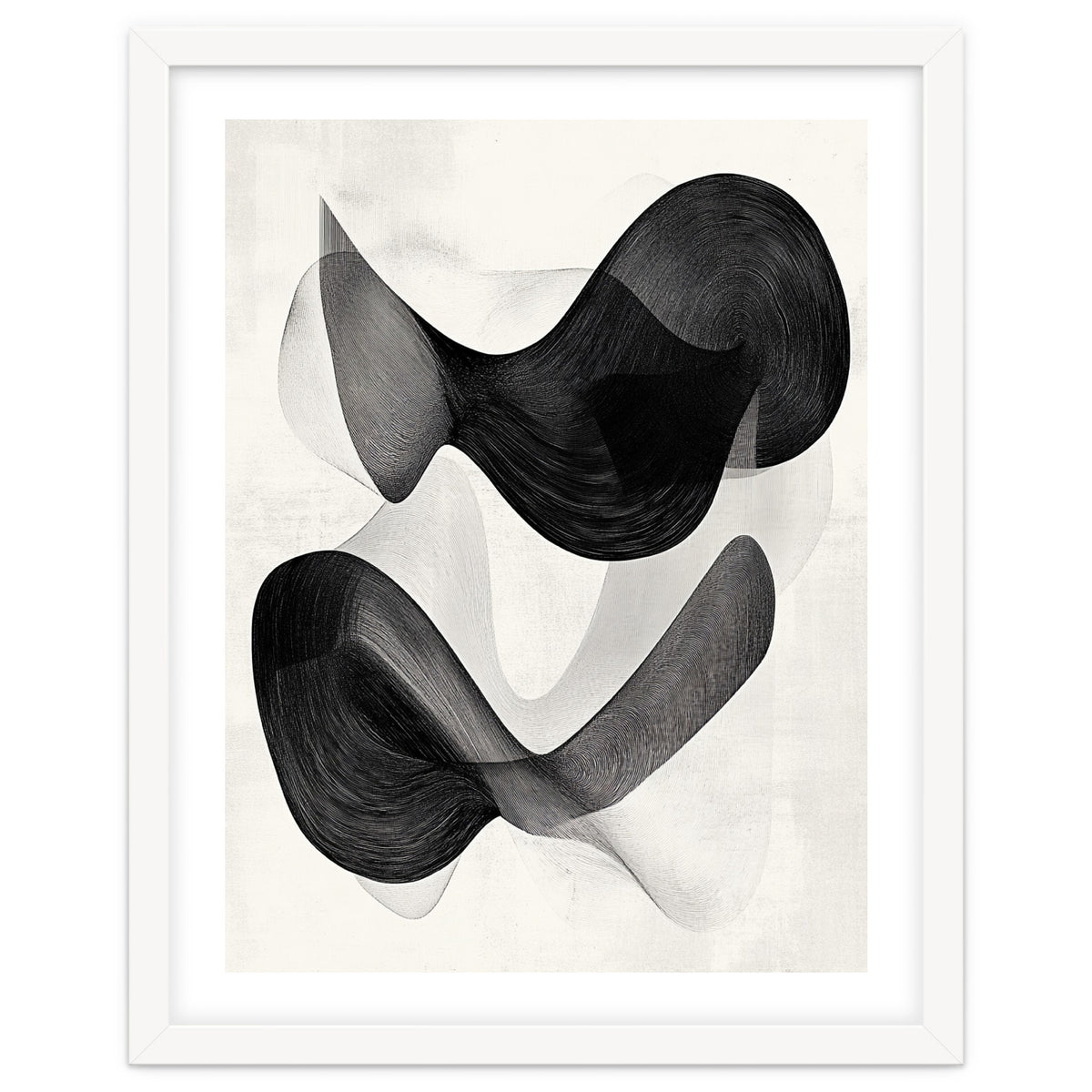 Abstract Black And White Flowing Organic Shapes With Texture