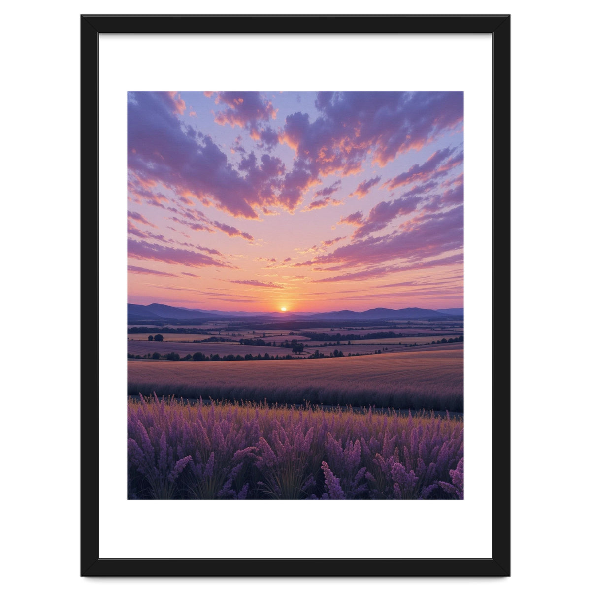 Serene Lavender Fields at Golden Hour Sunset