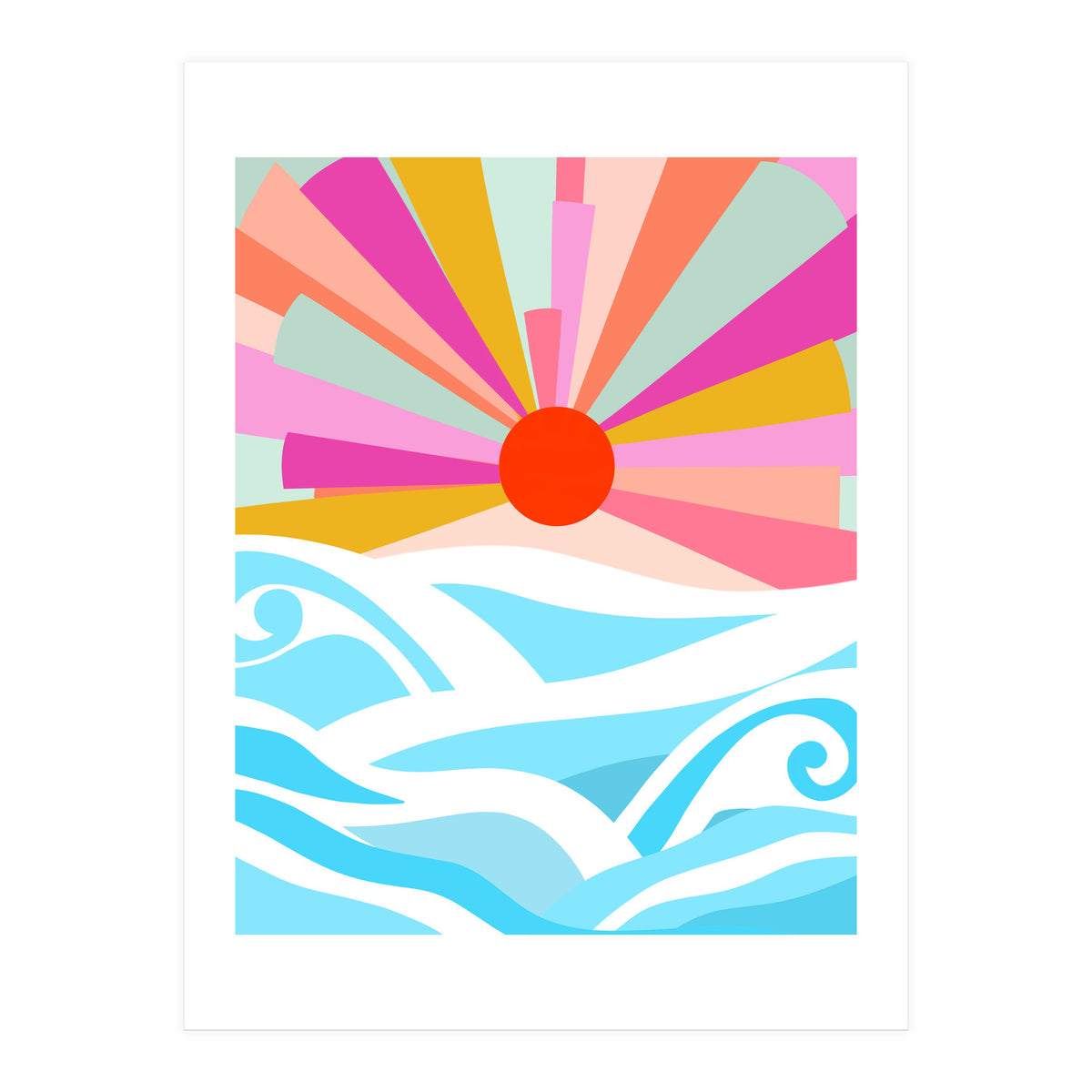 Boho Sunrise, Bohemian Abstract Landscape Nature, Colorful Illustration Ocean Sea Beach Summer, Positive Vibes Mindset (Print Only)