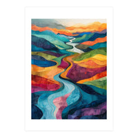 Colorful Abstract River Valley Landscape Art (Print Only)
