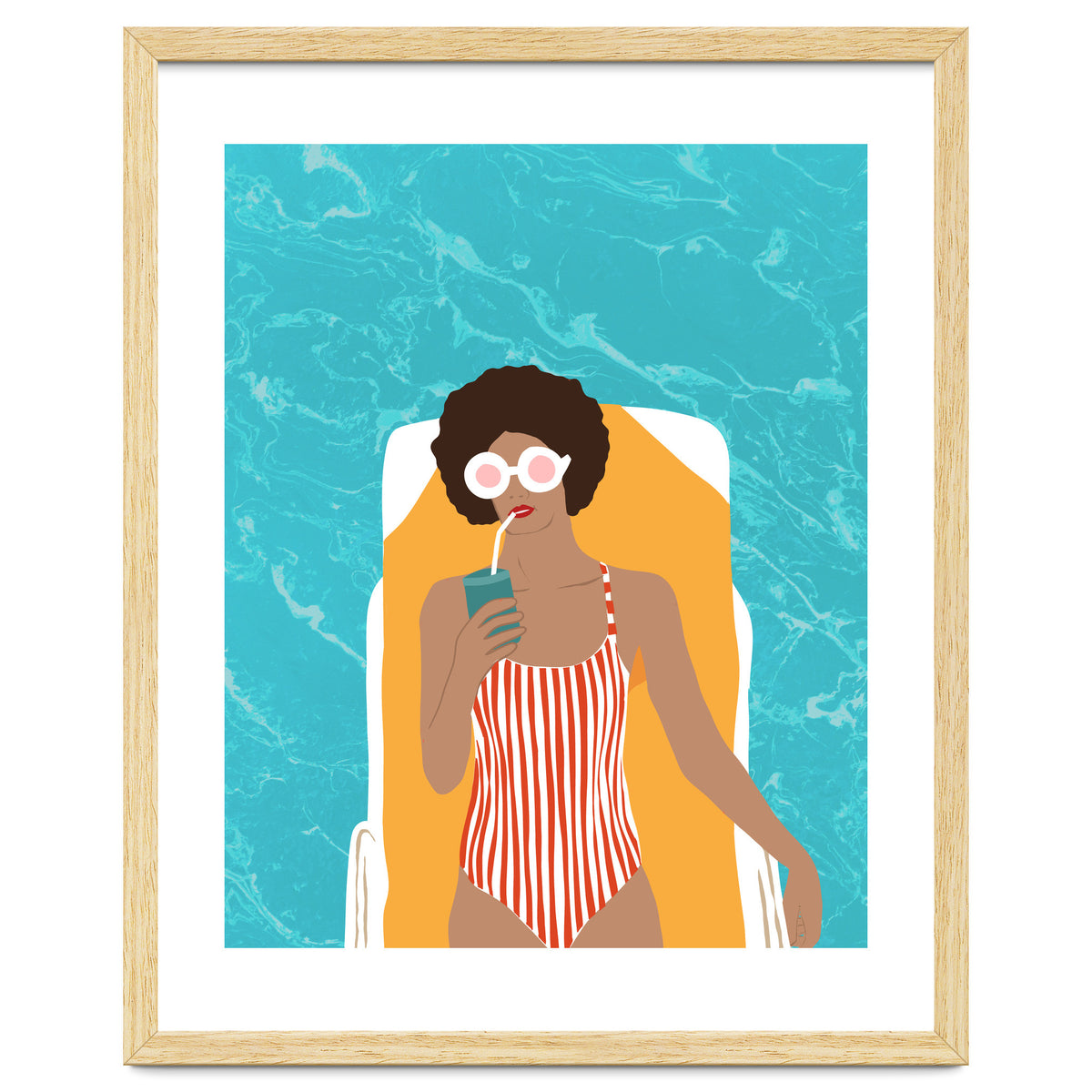 Chilling In The Moment, Eclectic Bohemian Black Woman Of Color, Swimming Pool Afro Fashion Vacation Enjoy Summer