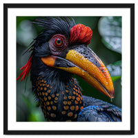 Close Up Of Helmeted Hornbill Bird In Rain