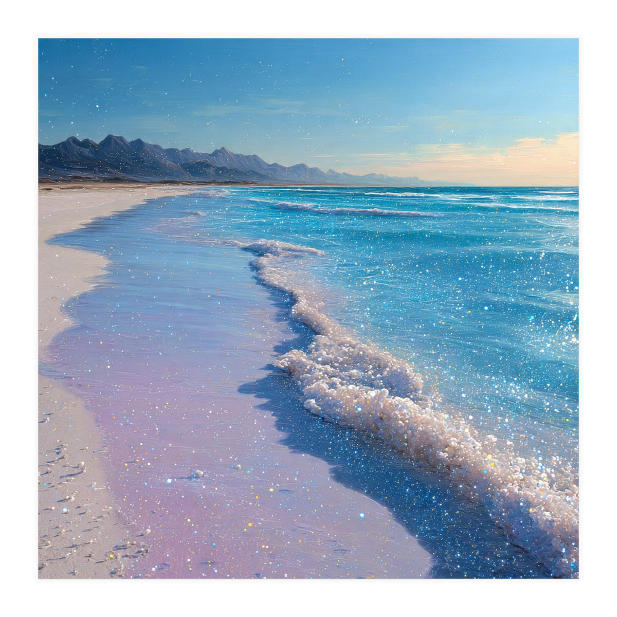 Sparkling Pastel Shoreline with Glittering Turquoise Waves (Print Only)
