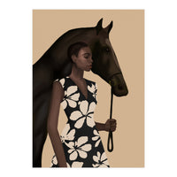 Woman In Bold Print With Black Horse (Print Only)