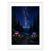 Enchanted Midnight Forest: Glowing Mushrooms and Milky Way