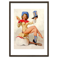 Pinup Sexy Cowgirl Cleaning Her Boots