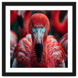 Close Up Flamingo Head With Bright Red Feathers thumbnail