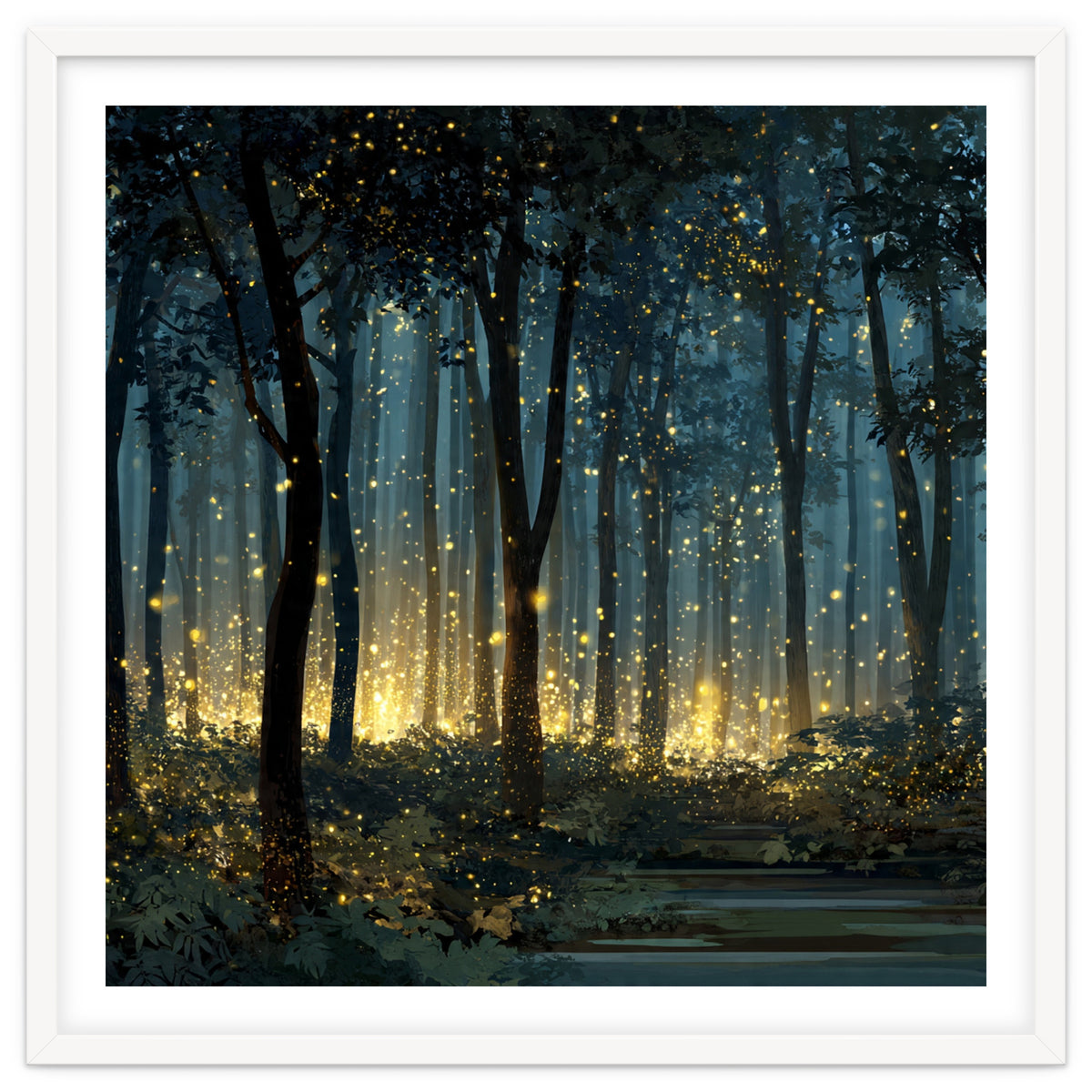 Enchanted Midnight Forest with Glowing Fireflies