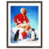 Pinup Sexy Woman Posing With Two Penguins thumbnail