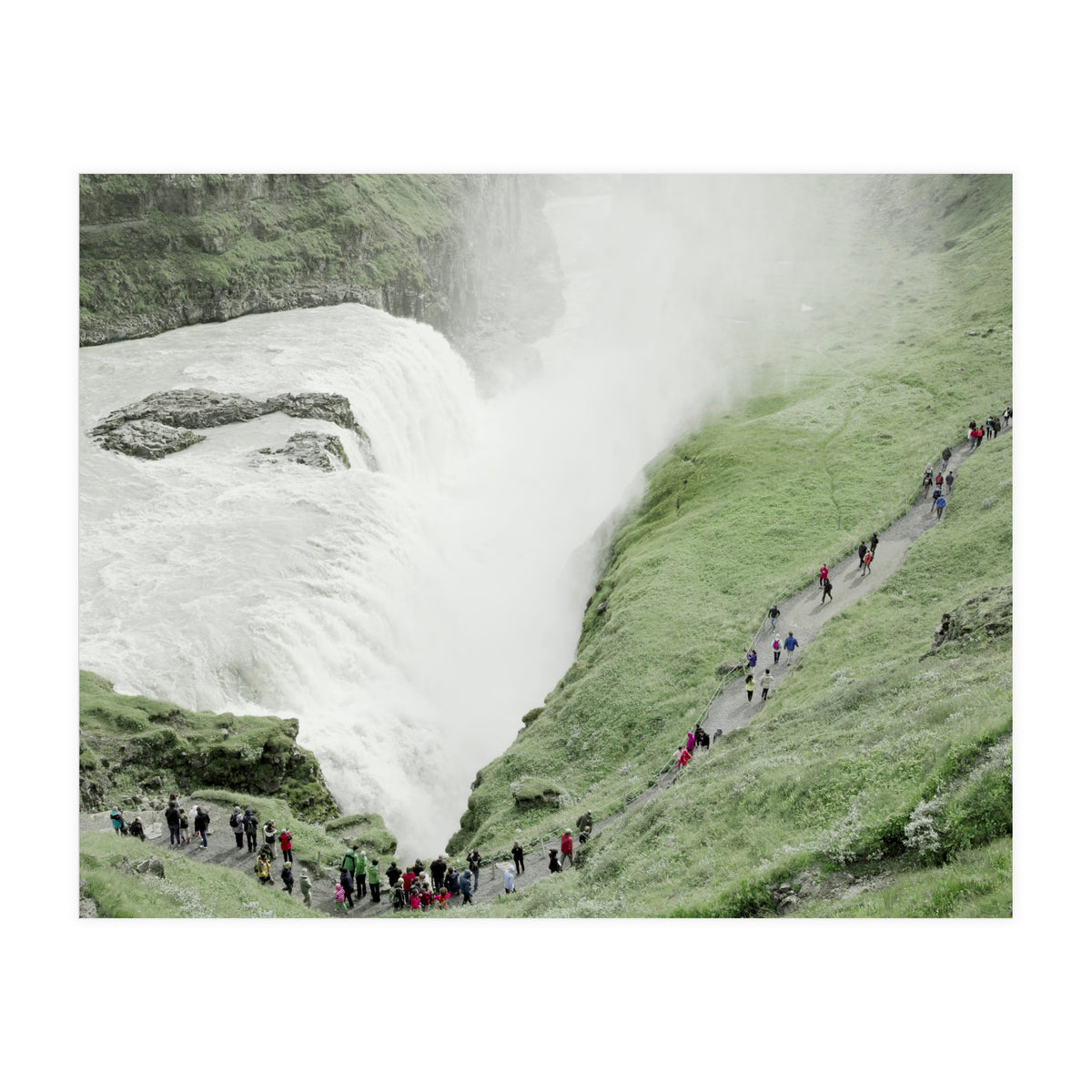 Tourists walking around the waterfall - Iceland  (Print Only)