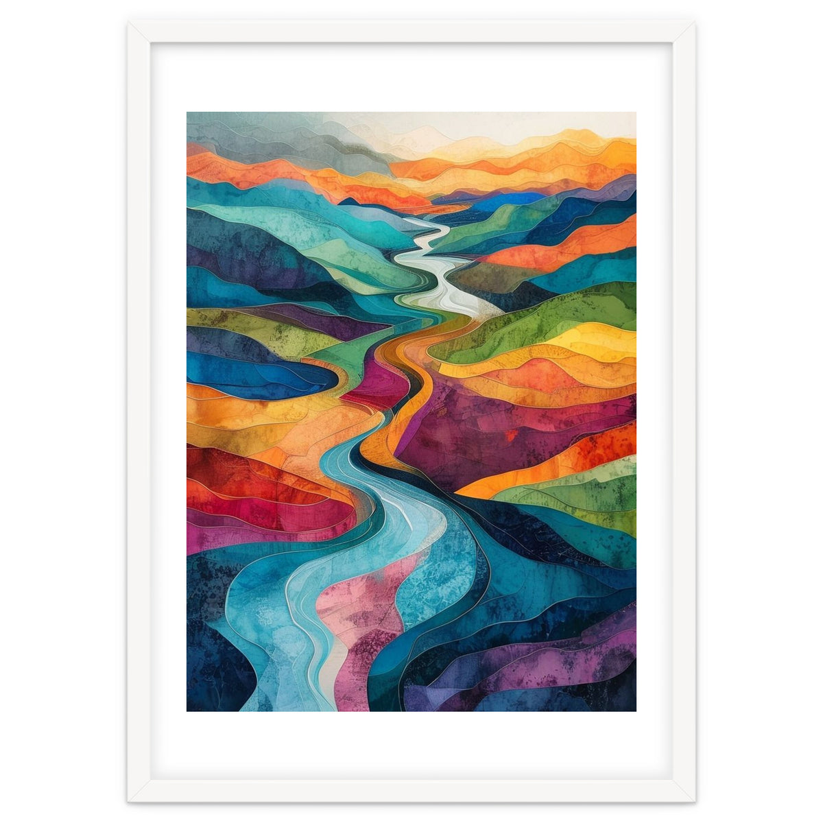 Colorful Abstract River Valley Landscape Art