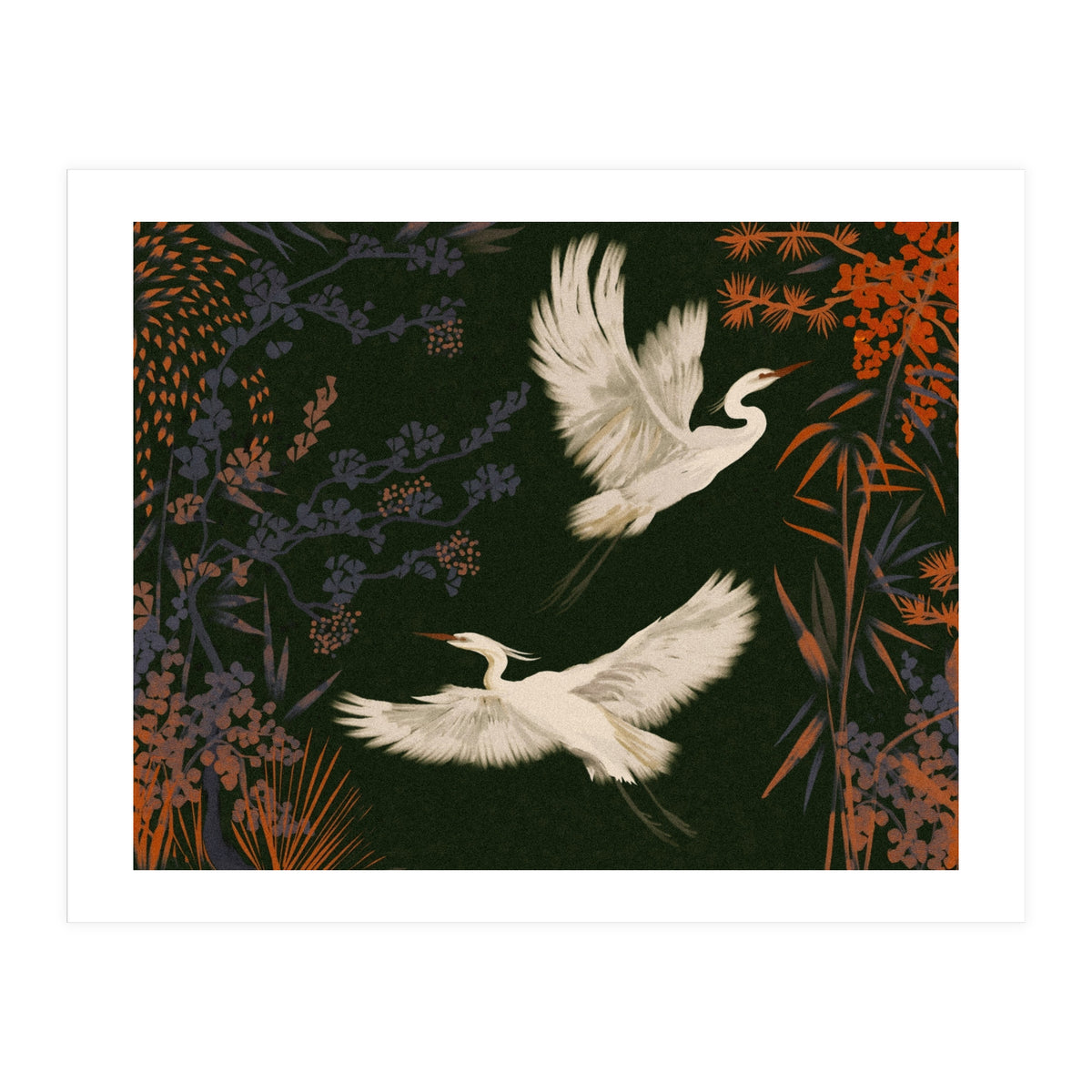 White Herons Flying Asian Art (Print Only)