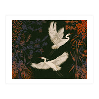White Herons Flying Asian Art (Print Only)
