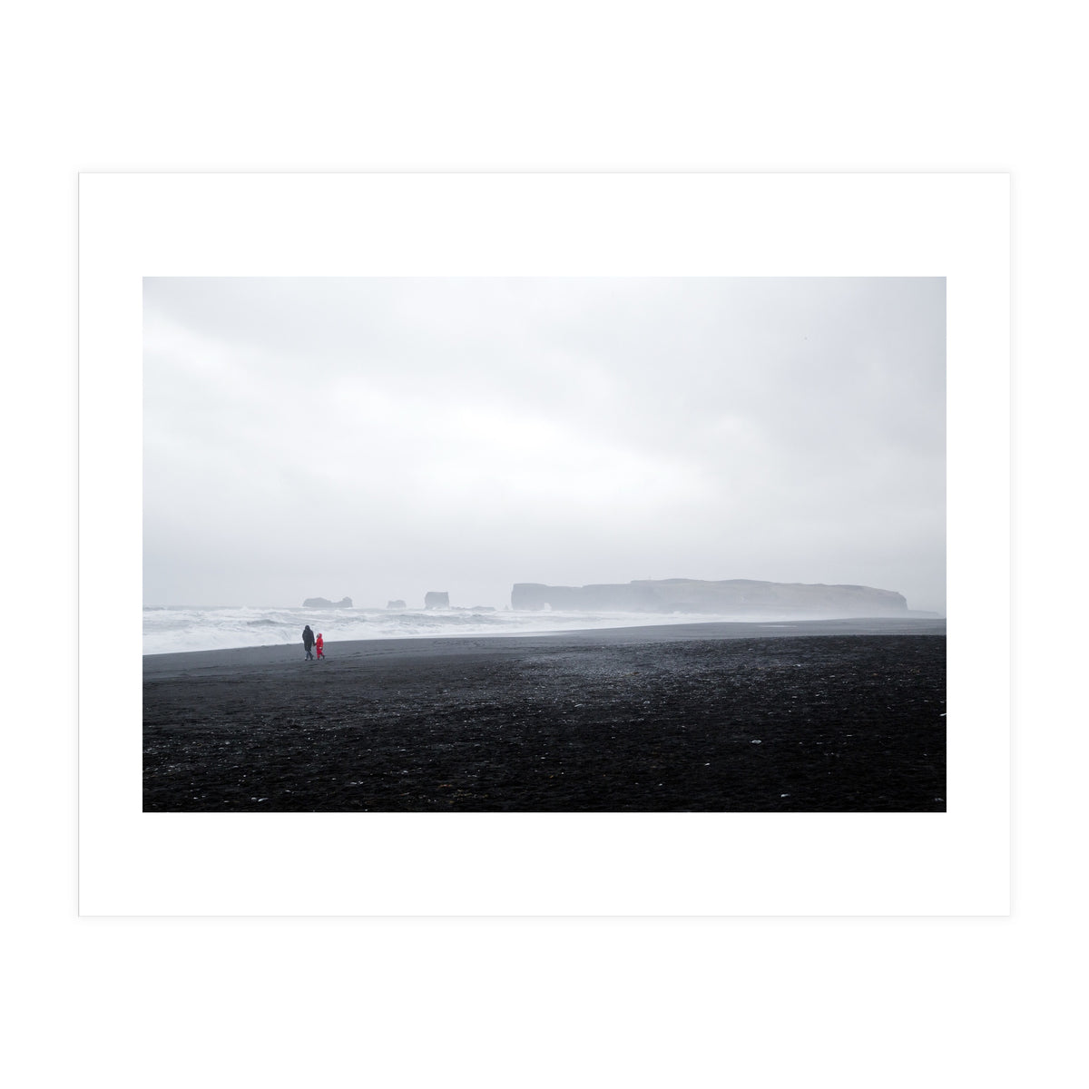 Family walking on the black sand beach - Iceland  (Print Only)