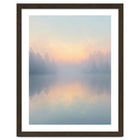 Misty Sunrise Over Pine Forest Lake