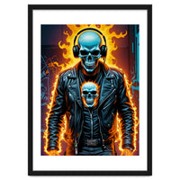 Fiery Skeleton Biker In Headphones