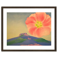 Georgia O’Keeffe – Hollyhock Pink with Pedernal (1937) | Vibrant Modernist Floral Landscape of New Mexico