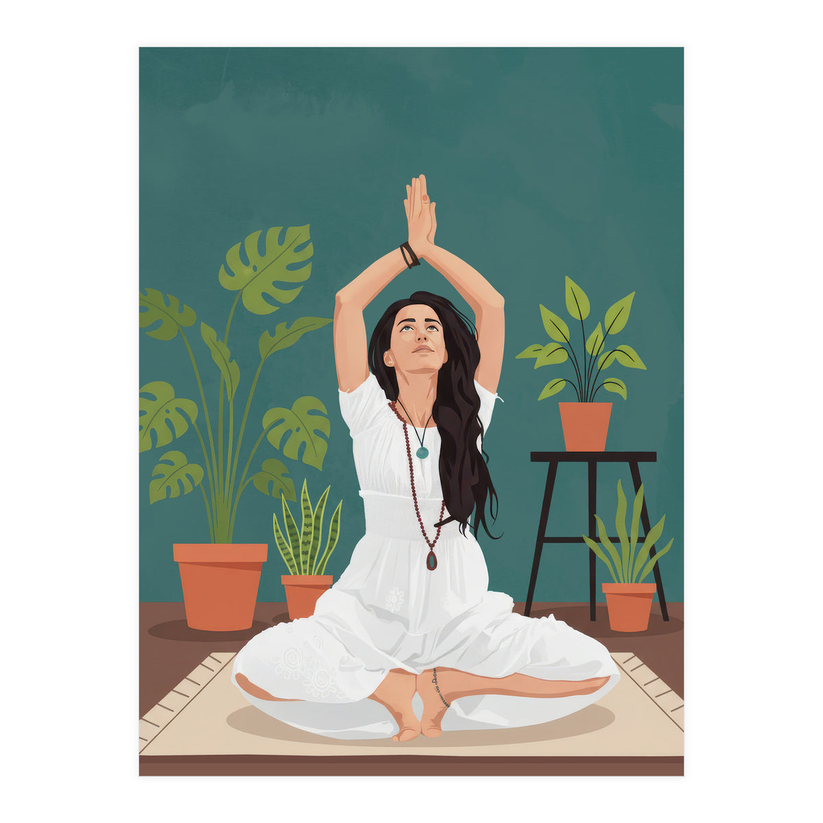 Serene Yoga Pose FitnessIllustration (Print Only)