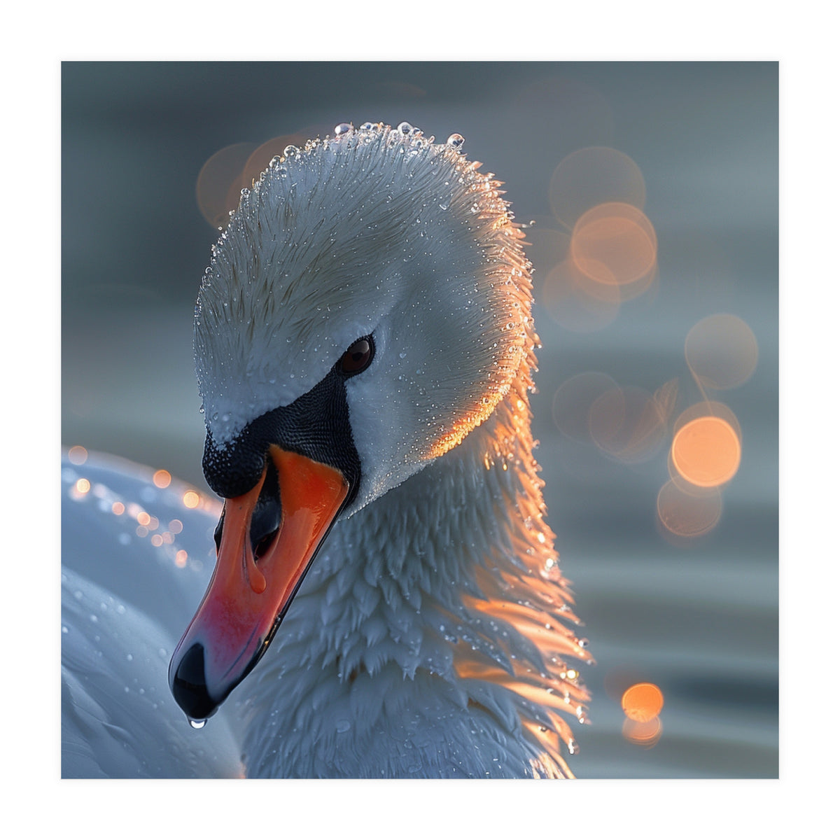 Close Up Of A Swan With Water Droplets (Print Only)
