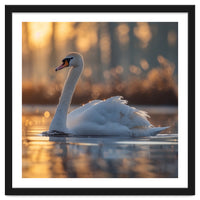 Majestic Swan Gliding On Water At Sunset