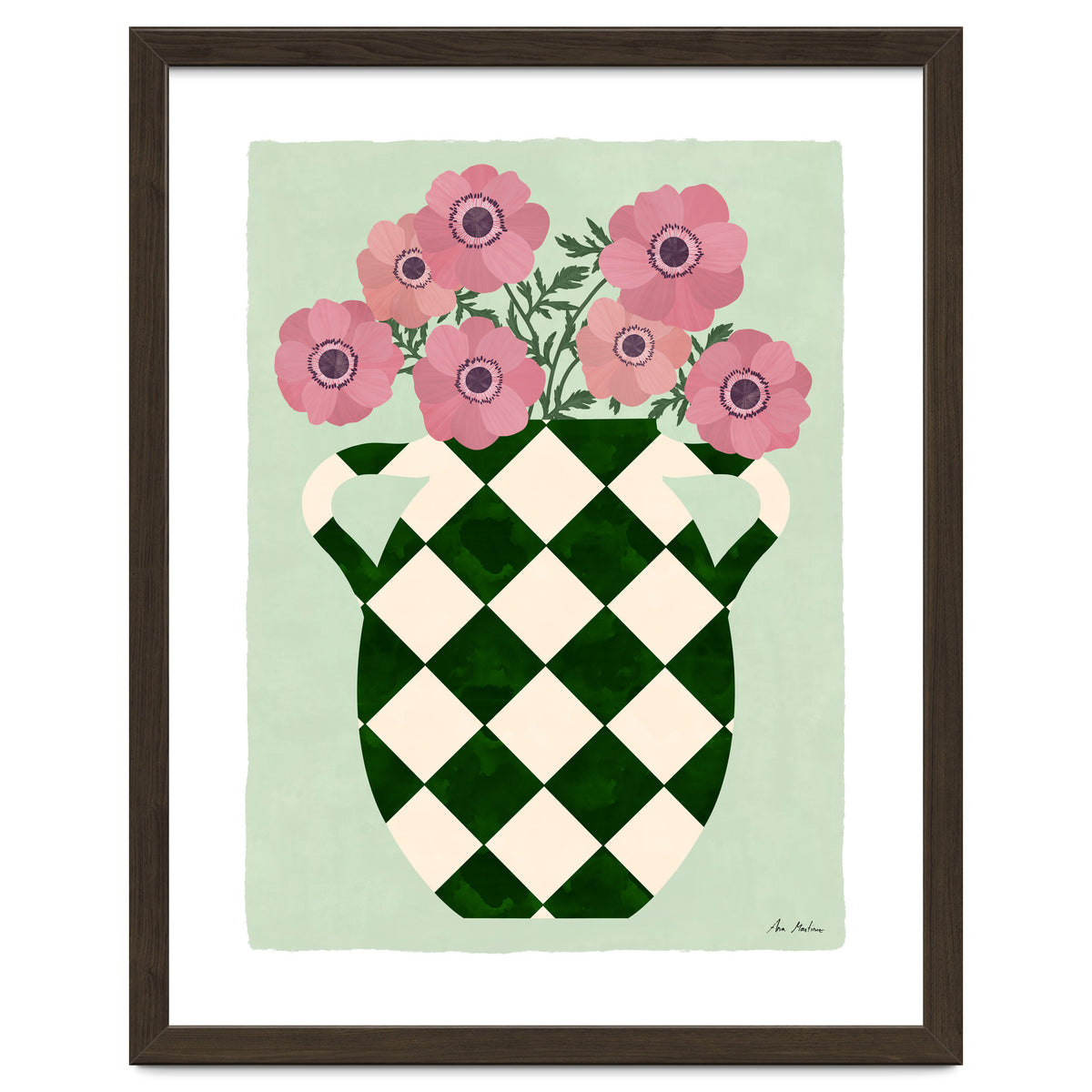 Checkered vase with anemones