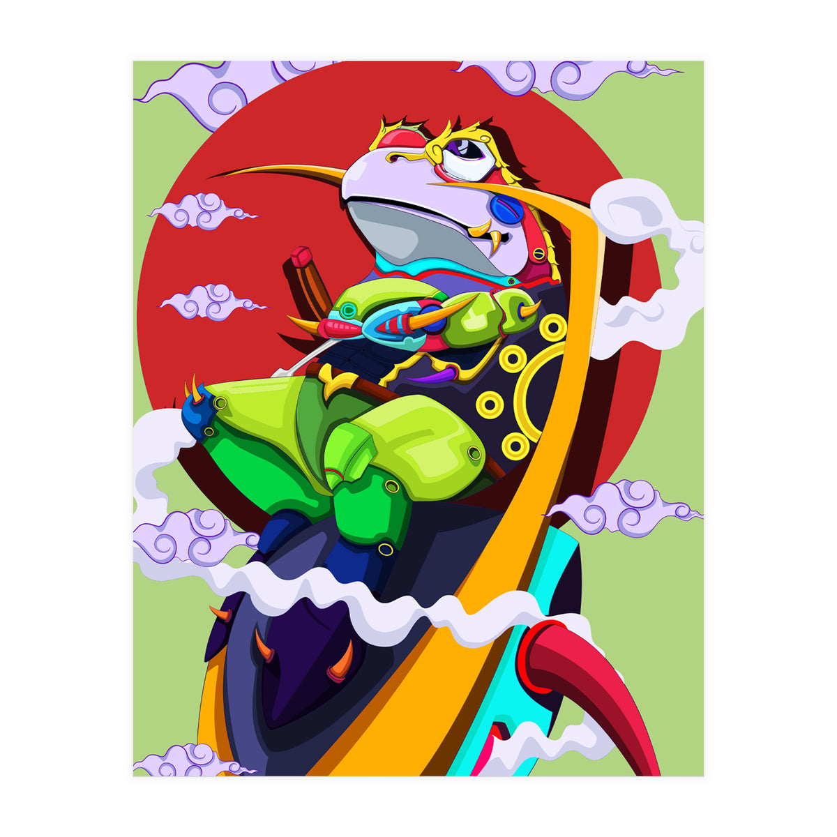 Knight Frog Cartoon Vintage Illustration (Print Only)