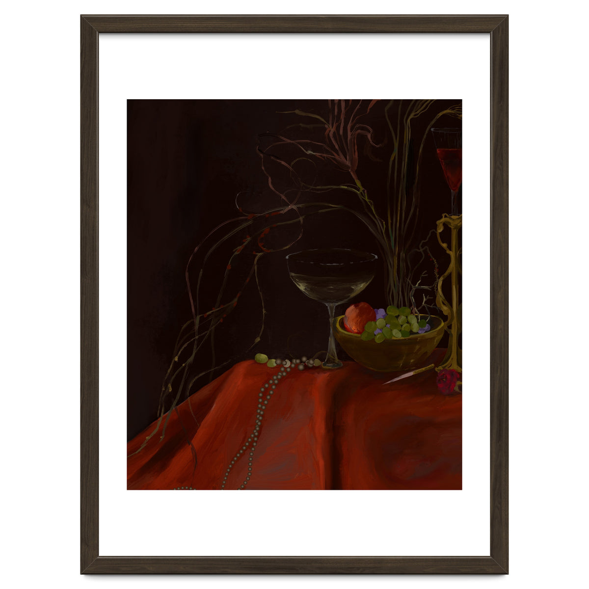 Dark Baroque Still Life Table and Wine oil