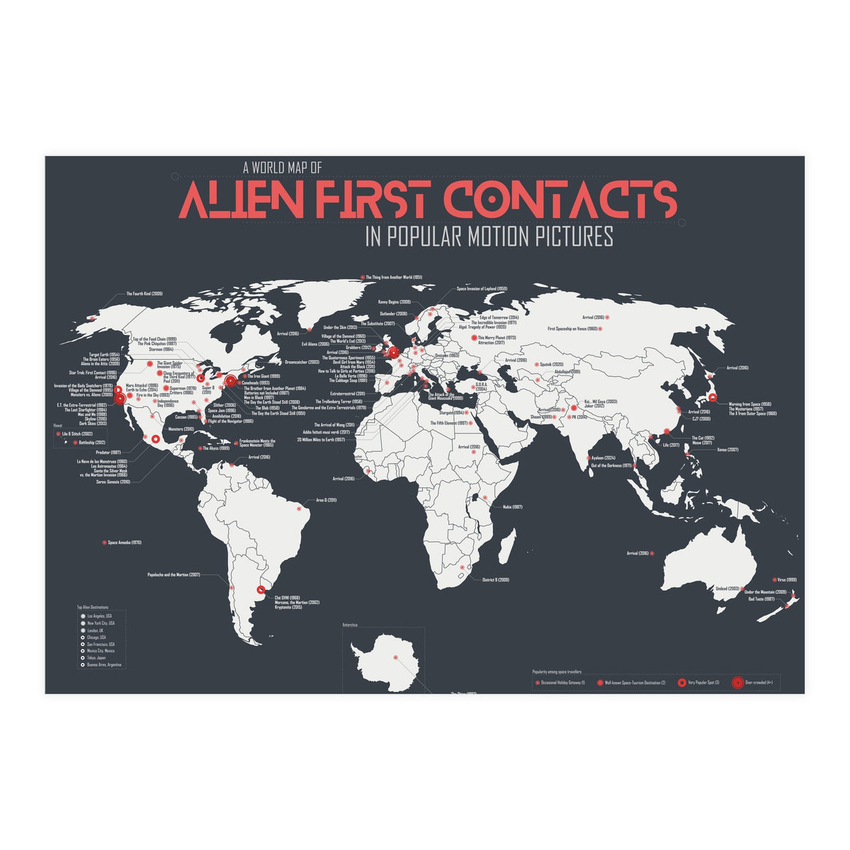 World Map of Alien First Contacts in Movies (Print Only)