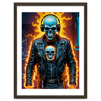 Fiery Skeleton Biker In Headphones