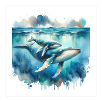 Mother And Calf Whales Watercolor (Print Only)