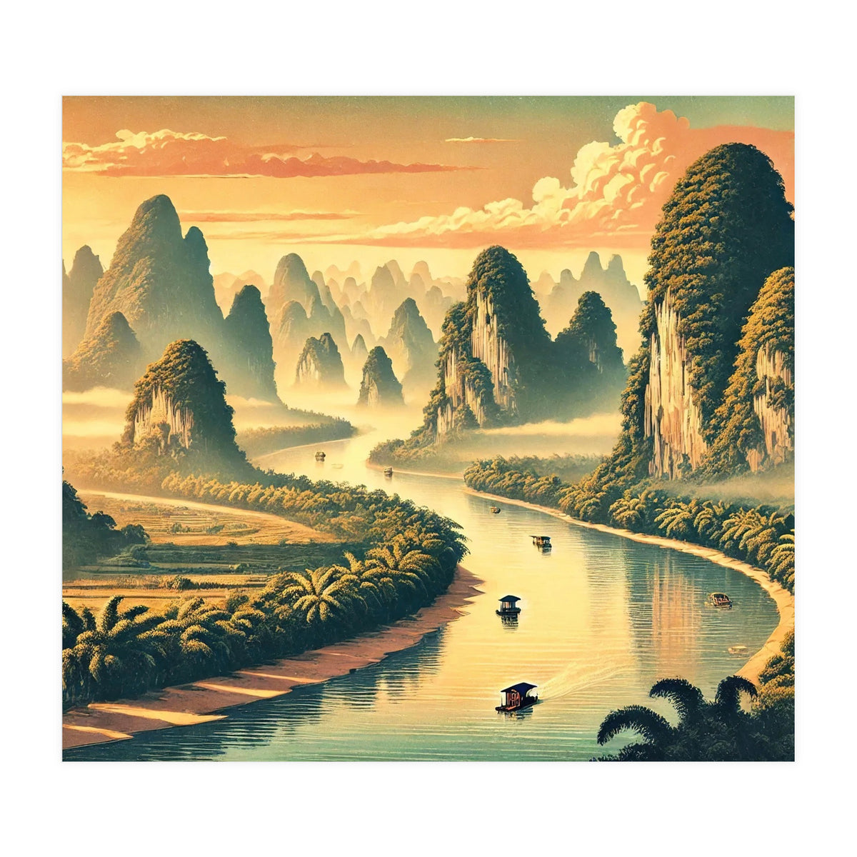 Vintage China, Guilin Karst Mountains Poster (Print Only)