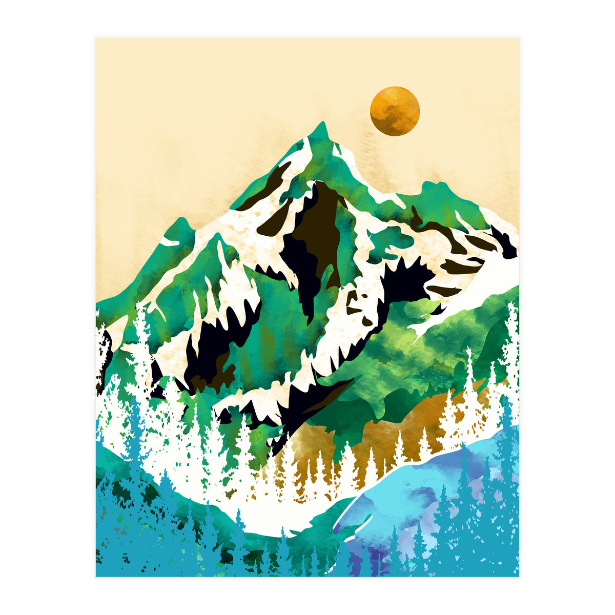 Grass Is Greener Wherever It Is Loved Positivity Nature Landscape Snow, Winter Mountains Painting Forest, Wild Travel Adventure (Print Only)