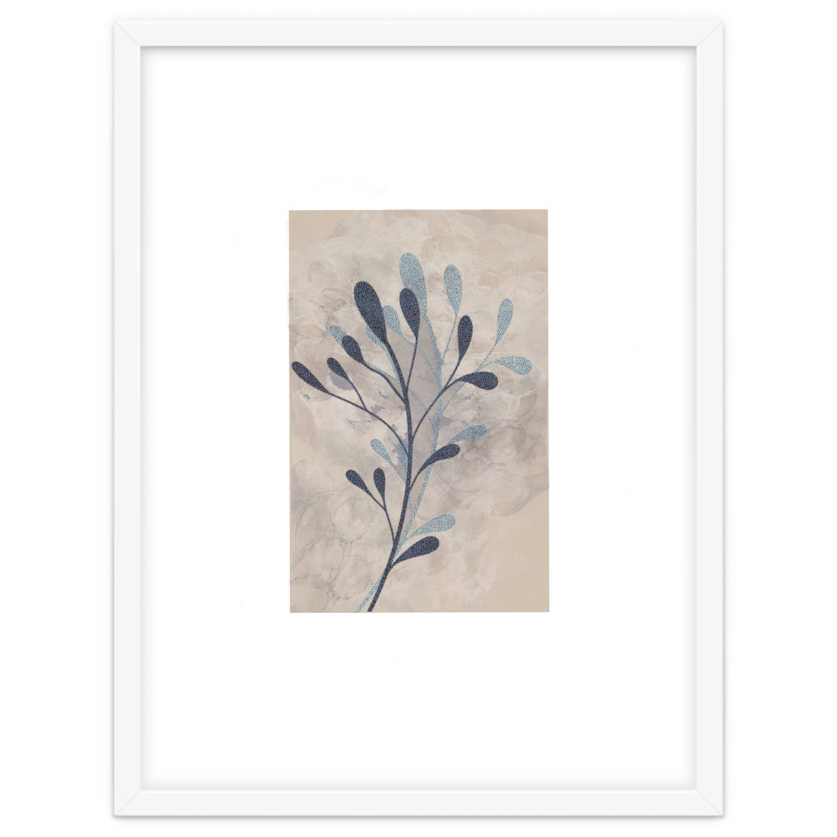 Leaf Beige and Blue Art Print