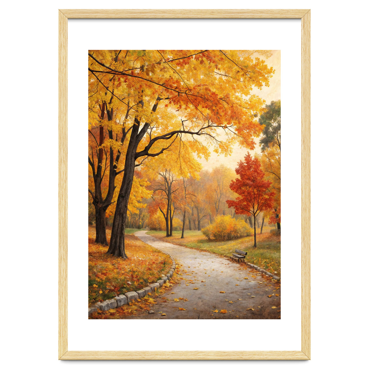 Original Autumn Park Landscape Oil Painting Style