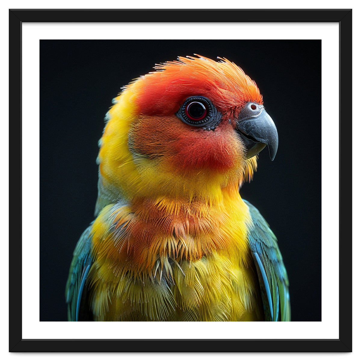 Vibrant Sun Conure Parrot Close Up Portrait