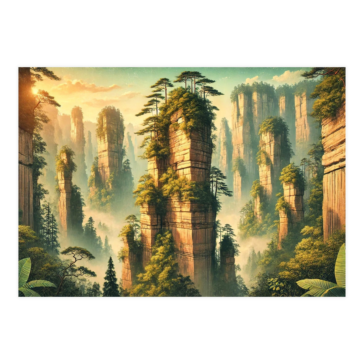 Vintage China, Zhangjiajie Stone Pillars Poster (Print Only)