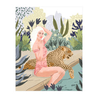 How to Train Your Leopard, Wild Cat Bohemian Woman Painting, Swimming Pool Bikini Summer Swim Animal (Print Only)
