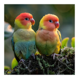 Lovebirds Couple Perched On Mossy Branch Sunlight (Print Only) thumbnail
