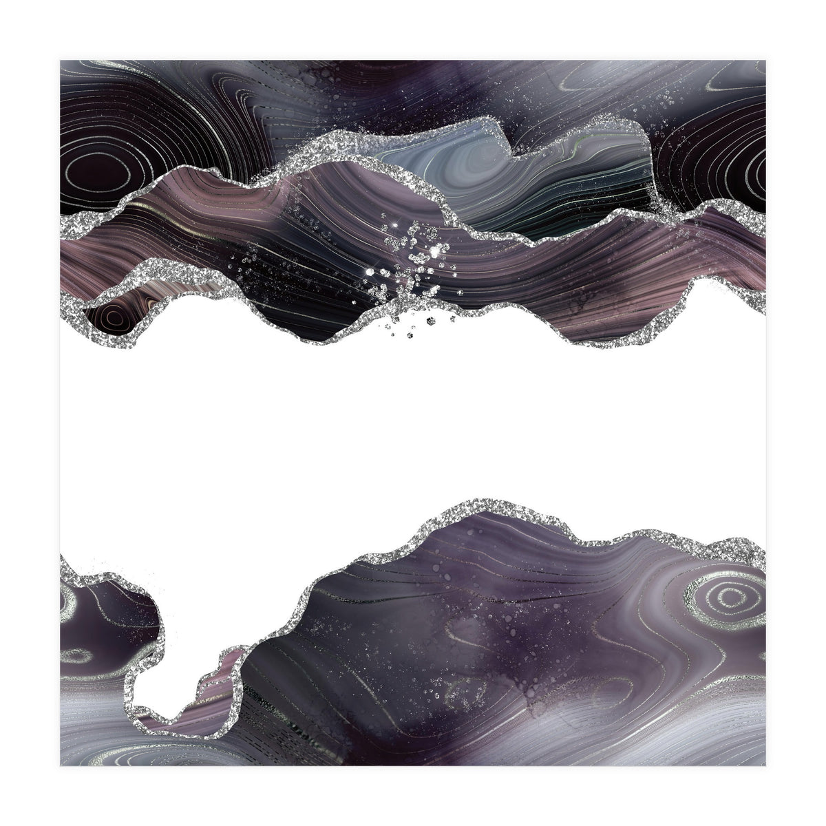 Black & Silver Glitter Agate Texture 07  (Print Only)