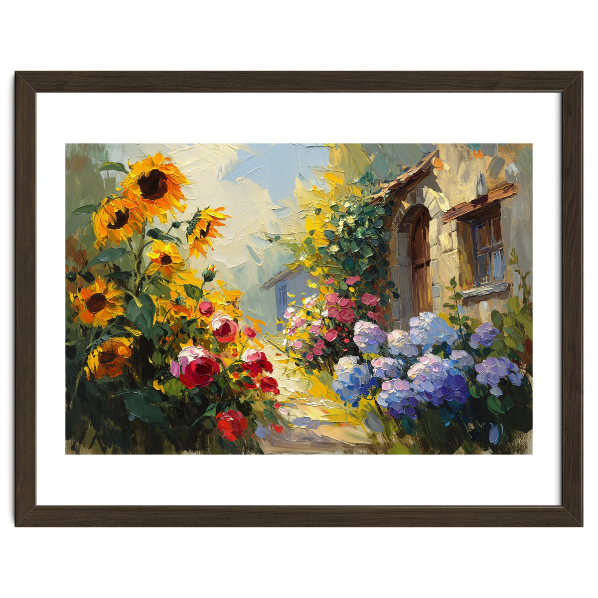 Vibrant Summer Cottage Garden Oil Painting