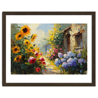 Vibrant Summer Cottage Garden Oil Painting