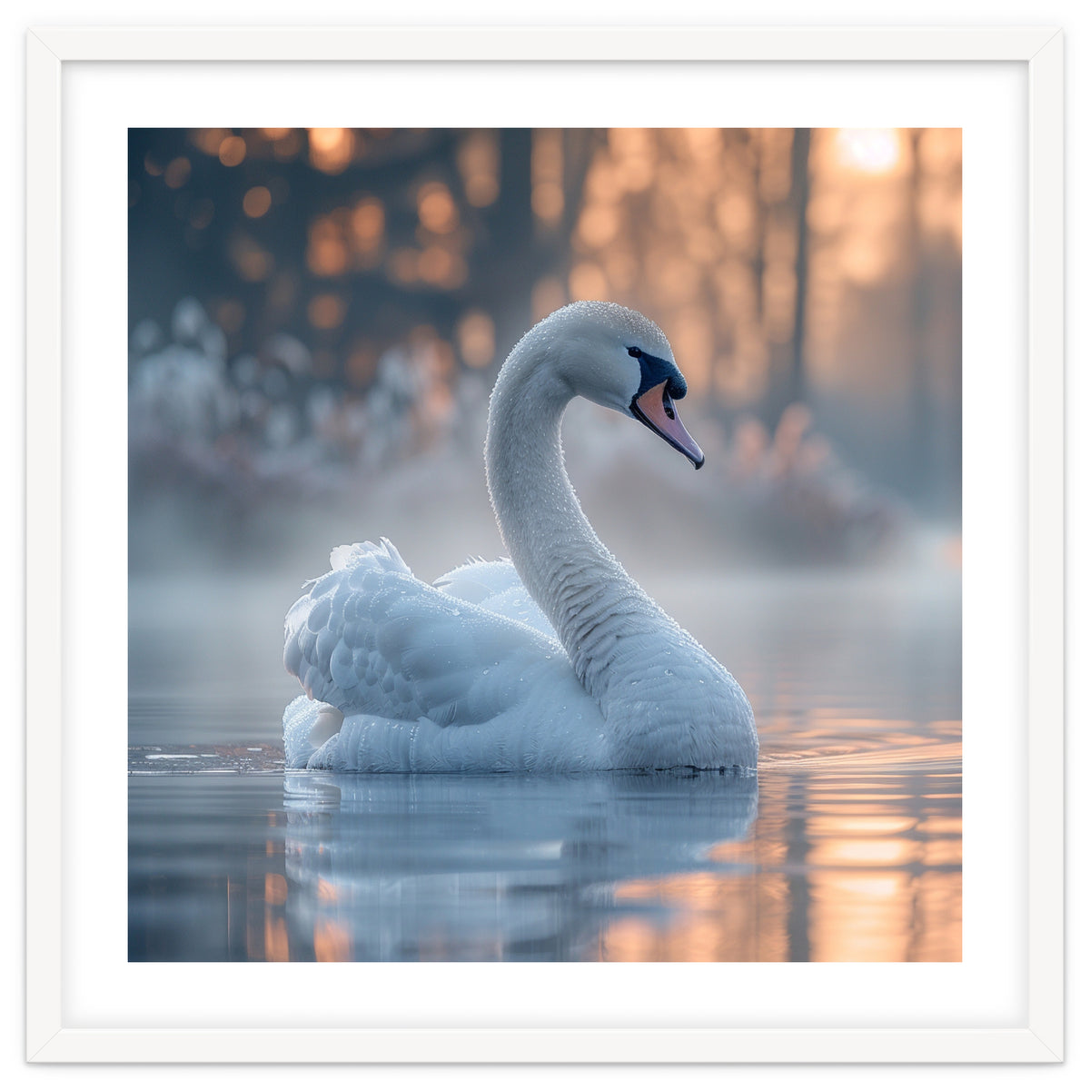 Serene White Swan Gliding On Misty Water