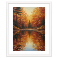 Golden Autumn Reflection: Impasto Forest Landscape