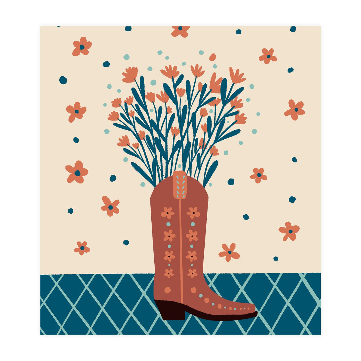 Mocha Cowboy boot with flowers (Print Only)